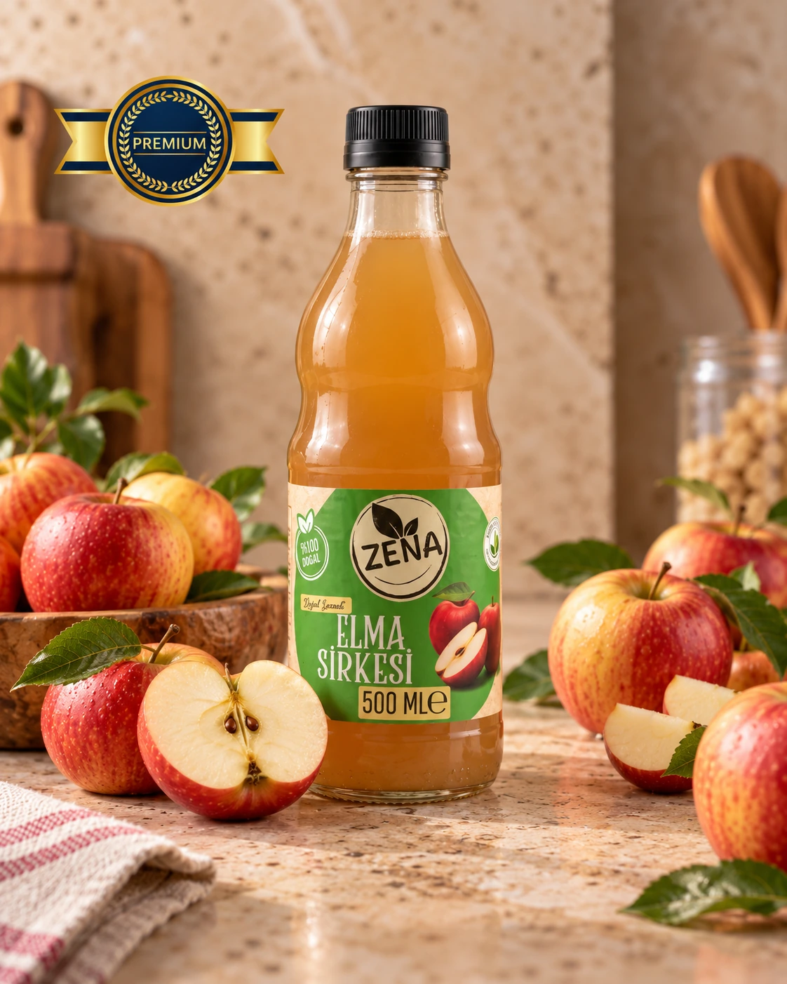 Zena Elma Sirkesi 500 ml şişesi.