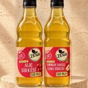 Zena Alıç Sirkesi ve Sandaloz Sakızlı Elma Sirkesi ikili set, 2 × 500 ml cam şişe
